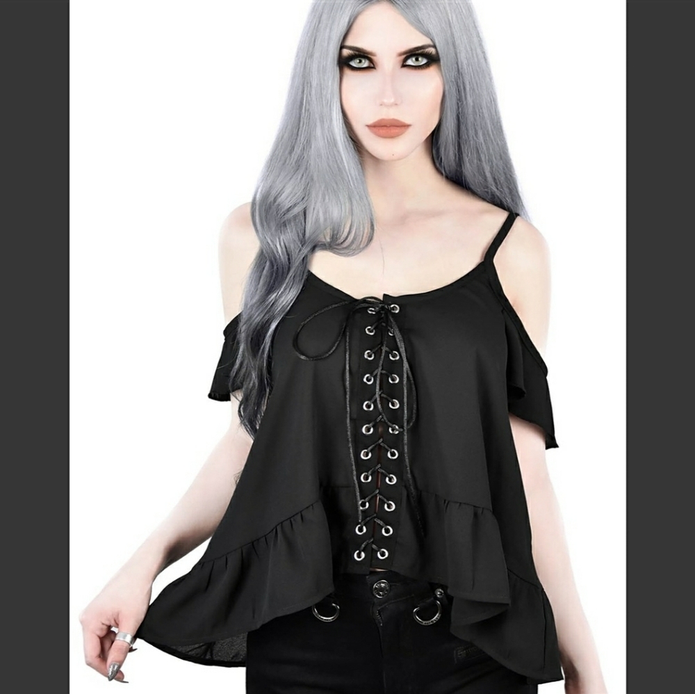 Killstar Black Flowy Corset Lace Blouse